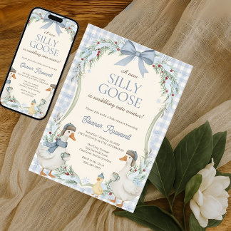 Cute Silly Goose Waddle Into Winter Baby Shower Einladung