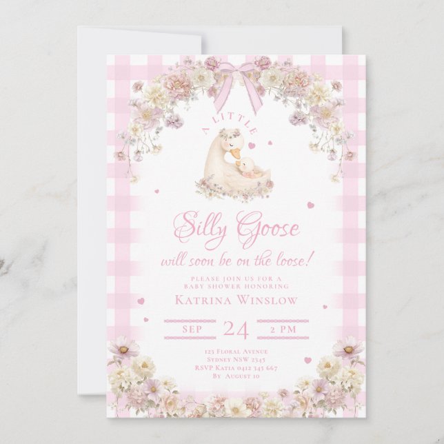 Cute Silly Goose Wildflower Girl Baby Shower Einladung (Vorderseite)