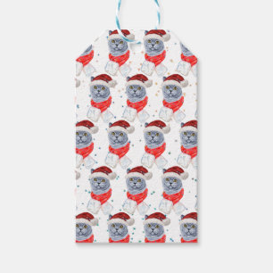 Cute Silver Gray Cat With Santa Hat Christmas Geschenkanhänger