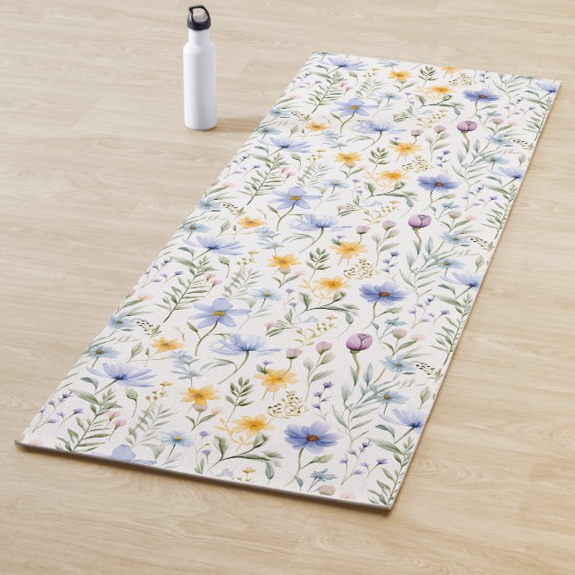 Cute Simple Blue Purple Watercolor Wildflower Yogamatte (Beispiel)