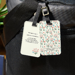 Cute Simple Botanical Pink Blue Flower Floral Gepäckanhänger