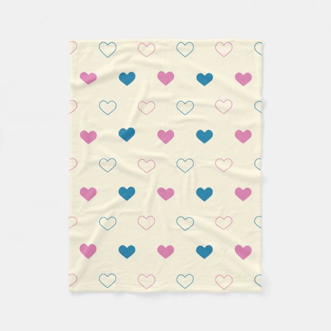 Cute Simple Heart Muster blau rosa creme Fleecedecke (Vorderseite)