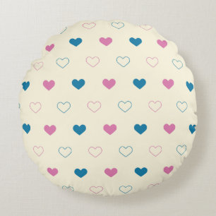 Cute Simple Heart Muster blau rosa creme Rundes Kissen