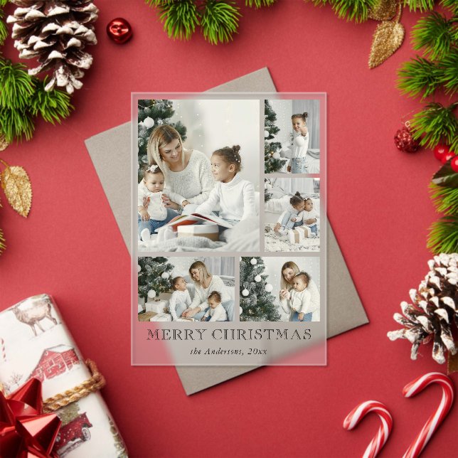 Cute Simple Photo Collage Christmas Holiday Card Acryleinladungen (Insitu (Feiertag))
