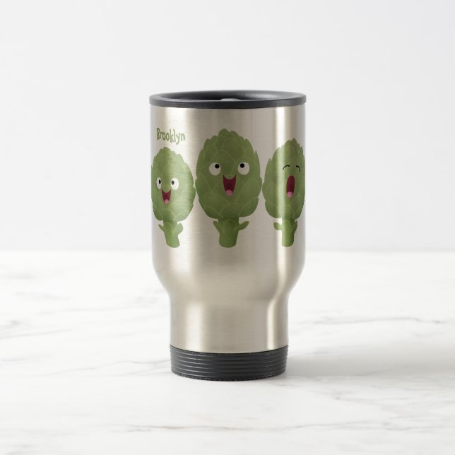 Cute singing artichokes vegetable cartoon reisebecher (Mittel)
