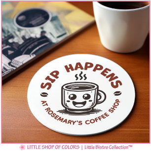 Cute Sip Happens Kaffee-Thema Runder Pappuntersetzer