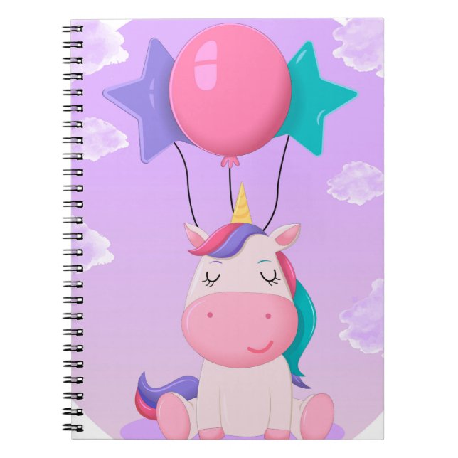 Cute Sitting Unicorn and Balloons Lilac Notizblock (Vorderseite)