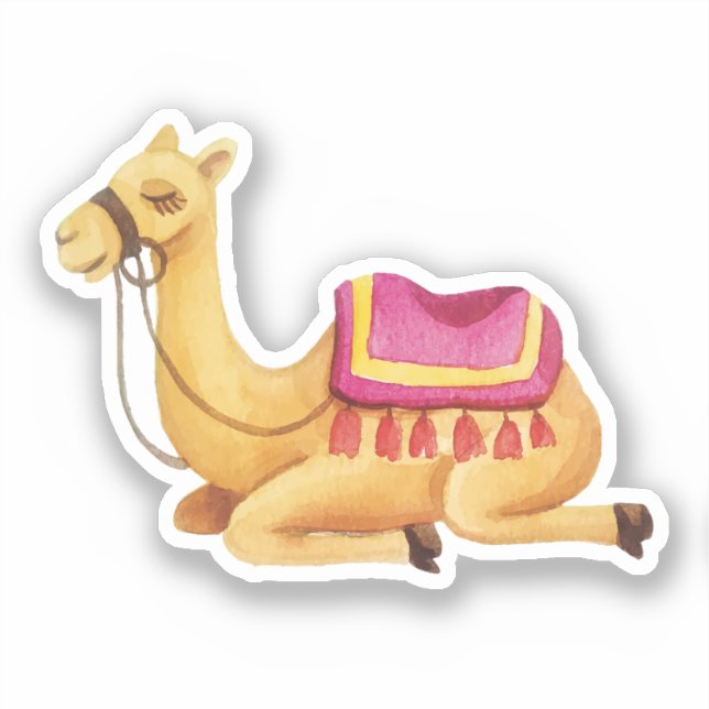 Cute Sitting Watercolor Camel Sticker (Vorderseite)