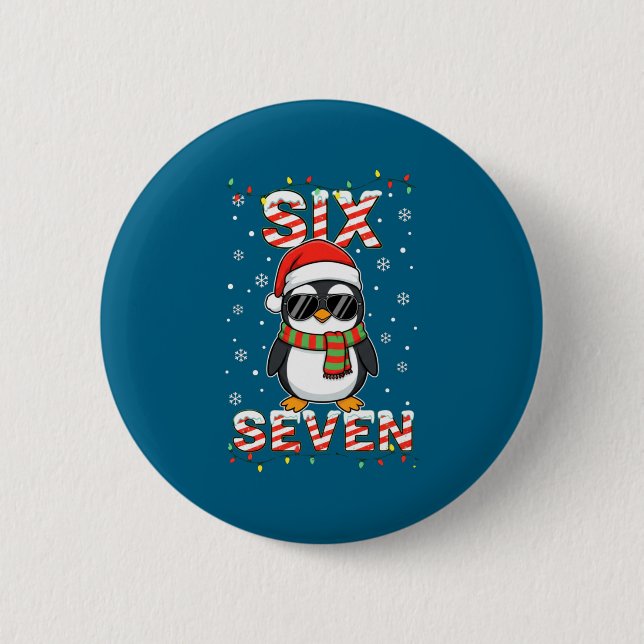Cute Six Seven 67 Penguin Kids Christmas Holiday L Button (Vorderseite)