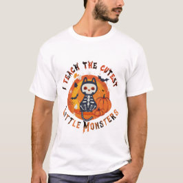 Cute Skeletal Cat Teacher Halloween Tee