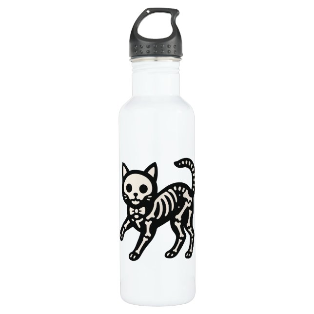 Cute Skeleton Cat Edelstahlflasche (Vorderseite)