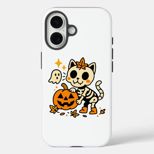 Cute Skeleton Cat with Pumpkin  Case-Mate iPhone Hülle (Rückseite)