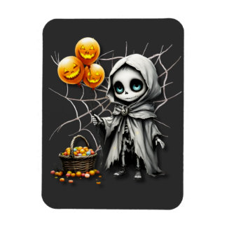 Cute Skeleton Girl with Pumpkin Balloons Magnet