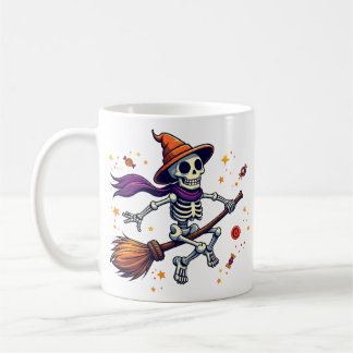 Cute Skeleton Riding Broom Halloween Mug Kaffeetasse
