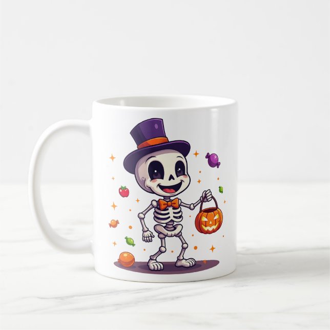 Cute Skeleton With Candy Halloween Mug Kaffeetasse (Links)