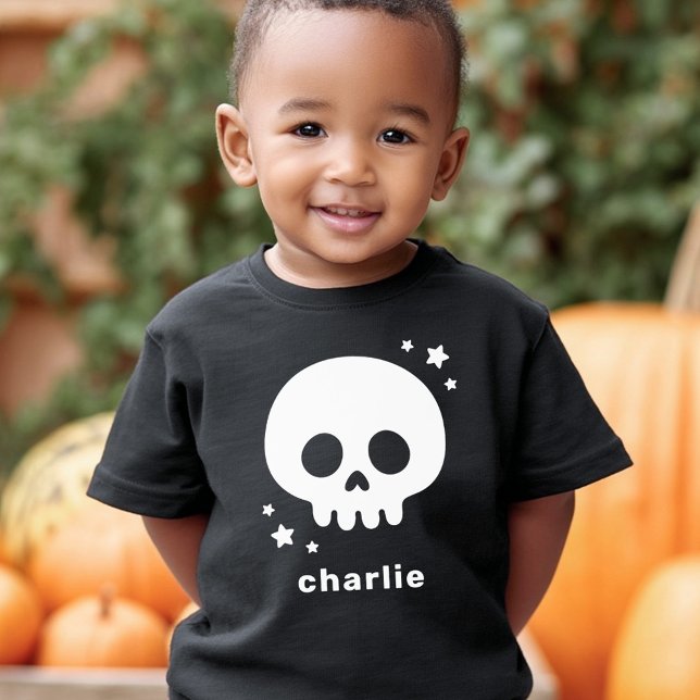 Cute skull with stars and name kids Halloween Kleinkind T-shirt (Cute skull with stars and name kids Halloween Toddler T-shirt)