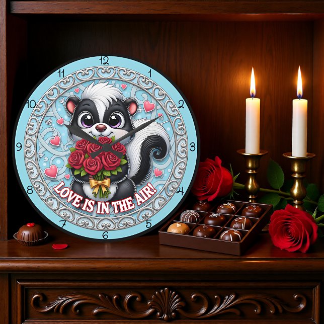 Cute Skunk Love Is In The Air Große Wanduhr (Von Creator hochgeladen)