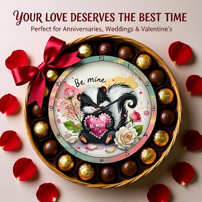 Cute Skunk Valentine Heart Große Wanduhr (Von Creator hochgeladen)