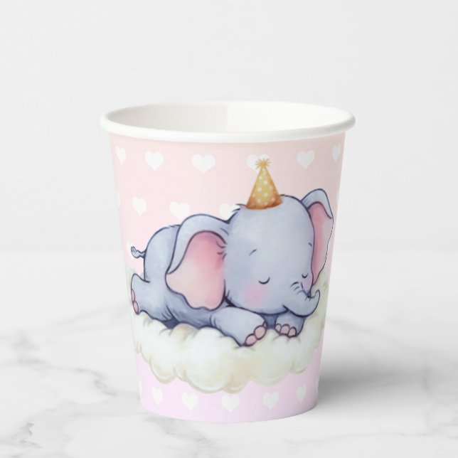 Cute Sleeping Baby Elephant Baby Shower Paper Cups Pappbecher (Links)