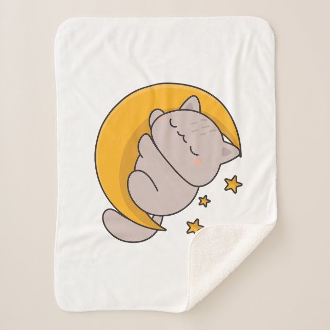 Cute Sleeping Cat on Crescent Moon Sherpadecke (Vorderseite)