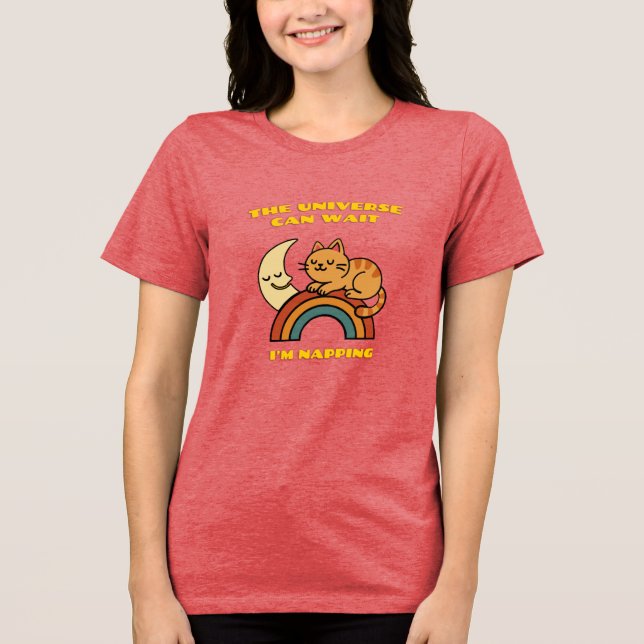 Cute Sleeping Cat – Universe Can Wait, I’m Napping Tri-Blend Shirt (Vorderseite)