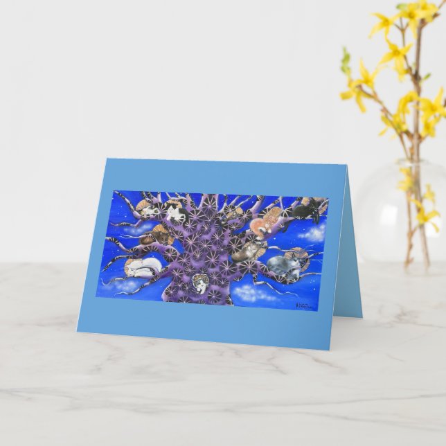 Cute Sleeping Cats in Tree  Karte (Gelbe Blume)