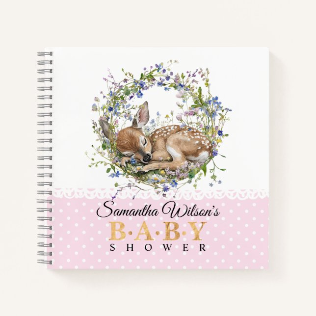 Cute Sleeping Doe Baby Shower Guest Book Notizbuch (Vorderseite)