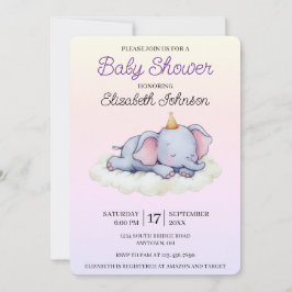Cute Sleeping Elephant Baby Shower Invitation Einladung