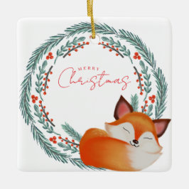 Cute Sleeping Fox Christmas Keramikornament