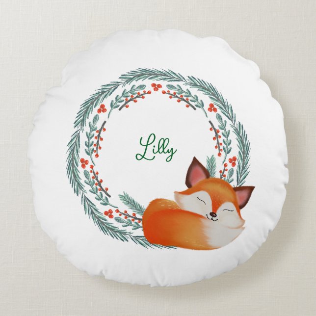 Cute Sleeping Fox Personalized Rundes Kissen (Vorderseite)