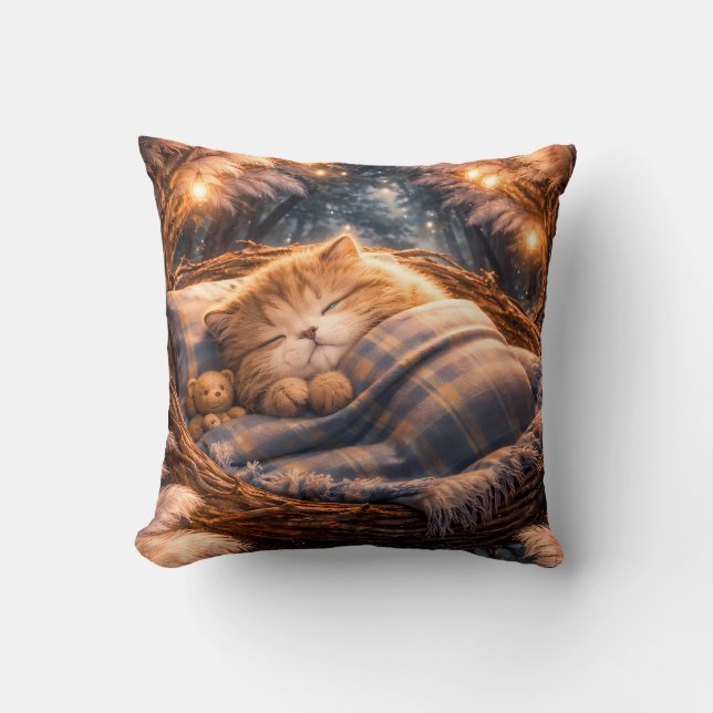 Cute Sleeping Kitten Cozy Fantasy Pillow Kissen (Vorderseite)