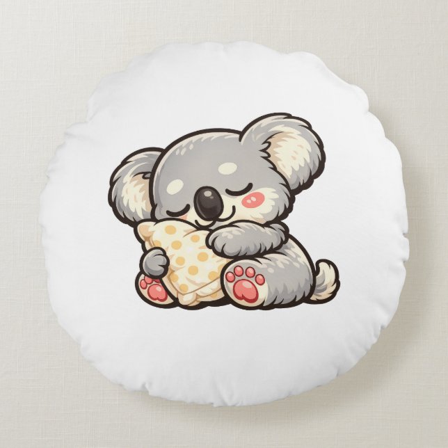 Cute Sleeping Koala with Pillow Rundes Kissen (Vorderseite)