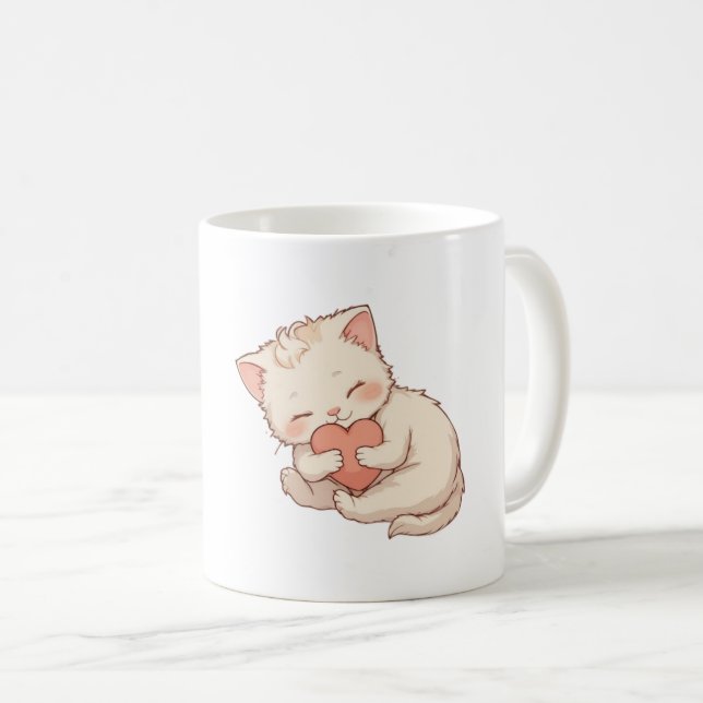 Cute Sleeping Little Angel Hugging a Heart Mug Kaffeetasse (VorderseiteRechts)