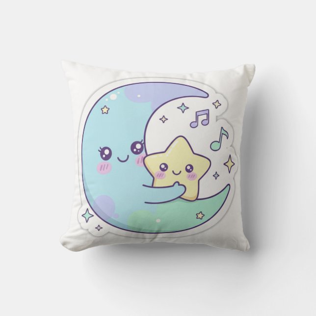 Cute Sleeping Moon and Star Kawaii Baby Nursery Pi Kissen (Vorderseite)