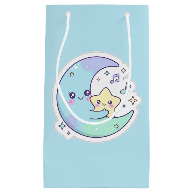 Cute Sleeping Moon & Stars Baby Blue Ramadan Gift  Kleine Geschenktüte (Vorderseite)