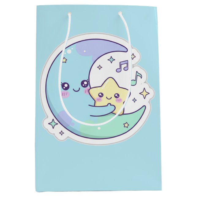 Cute Sleeping Moon & Stars Baby Blue Ramadan Gift  Mittlere Geschenktüte (Vorderseite)