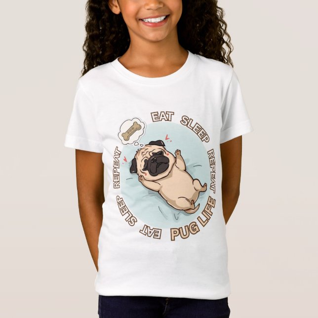 Cute Sleeping Pug Girls Shirt | Eat Sleep Repeat  (Vorderseite)