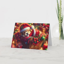 Cute Sleeping Puppy in Santa Hat Feiertagskarte