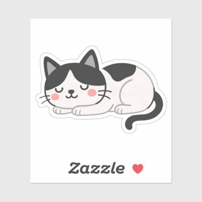 Cute Sleeping Tuxedo Cat Drawing Aufkleber (Blatt)