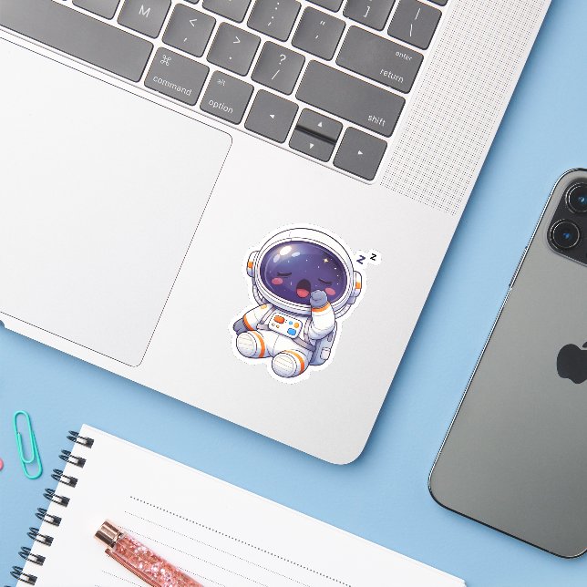 Cute Sleepy Astronaut Sticker Kawaii Space Chibi (Laptop mit iPhone)