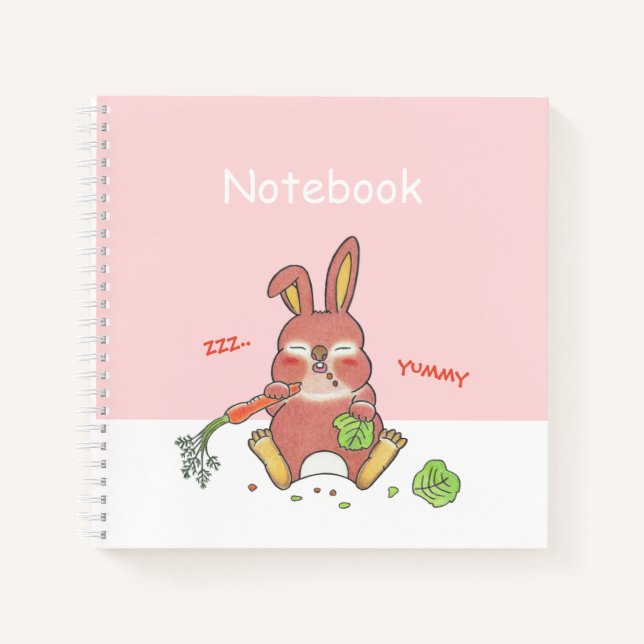 Cute Sleepy Bunny Pink Square Custom Notebook Notizbuch (Vorderseite)