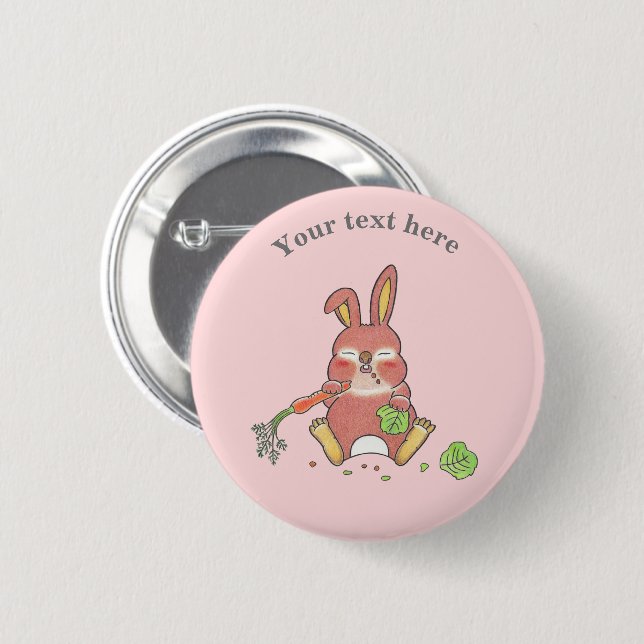 Cute Sleepy Bunny Rabbit Pink Button (Vorne & Hinten)