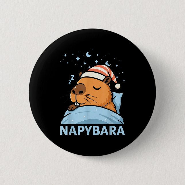 Cute Sleepy Capybara Funny Napybara Pajamas  Button (Vorderseite)