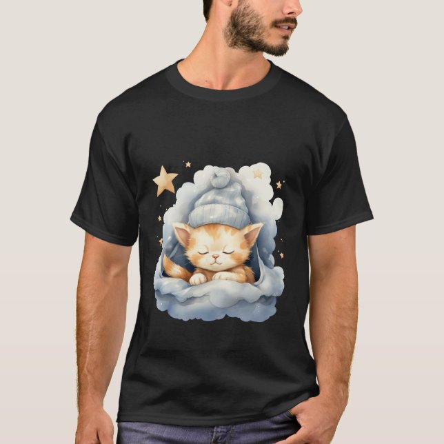 Cute Sleepy Cat Cloud Winter Hat Dreamy Art ✨🐾☁️ T-Shirt (Vorderseite)