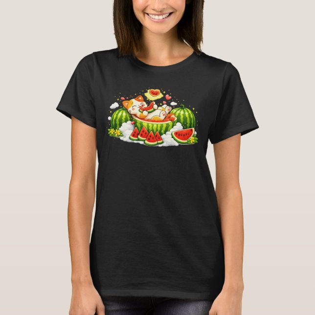 Cute Sleepy Cat in Watermelon  T-Shirt (Vorderseite)