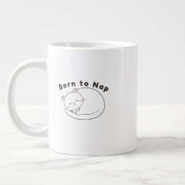 Cute Sleepy Cat “Nap First” Line Art Design Jumbo-Tasse