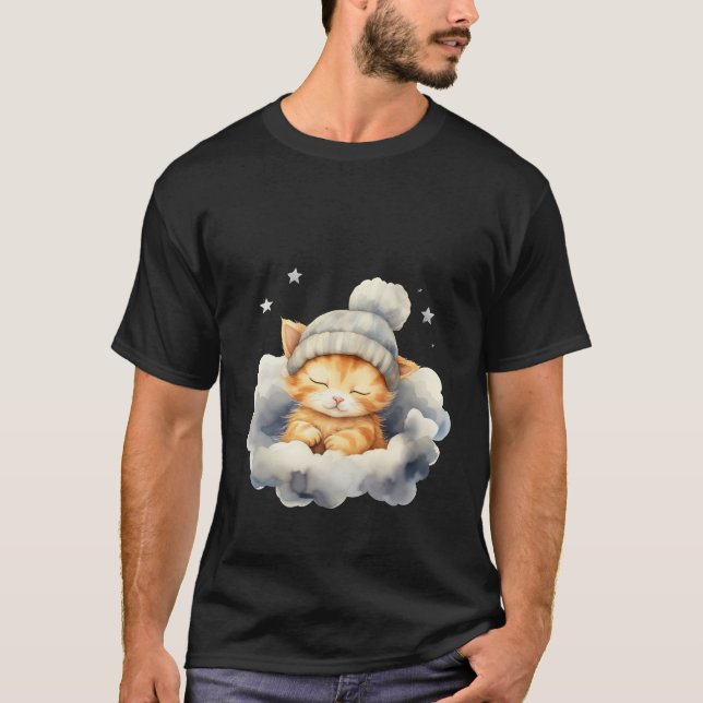 Cute Sleepy Cat on Cloud Winter Beanie Art ✨🐾☁️ T-Shirt (Vorderseite)