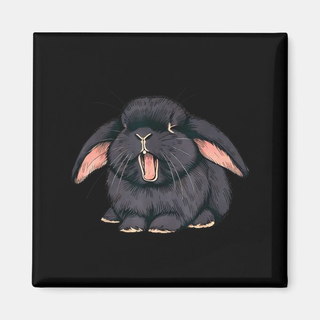 Cute Sleepy Holland Lop Rabbit Yawn Black Bunny Wa Magnet (Vorne)