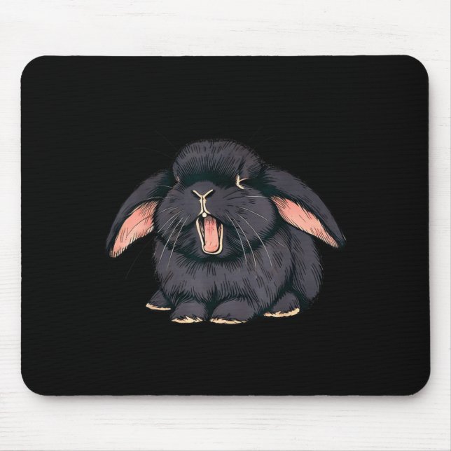Cute Sleepy Holland Lop Rabbit Yawn Black Bunny Wa Mousepad (Vorne)