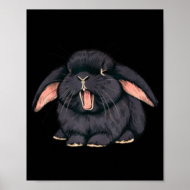 Cute Sleepy Holland Lop Rabbit Yawn Black Bunny Wa Poster (Vorne)
